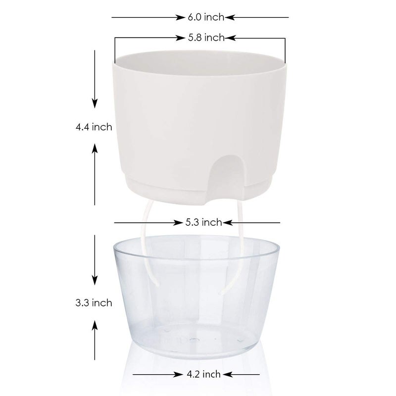 Vanavazon 6 Inch Self Watering Planter Pots for Indoor Plants, 3 Pack African Violet Pots with Wick Rope-White - Image 3